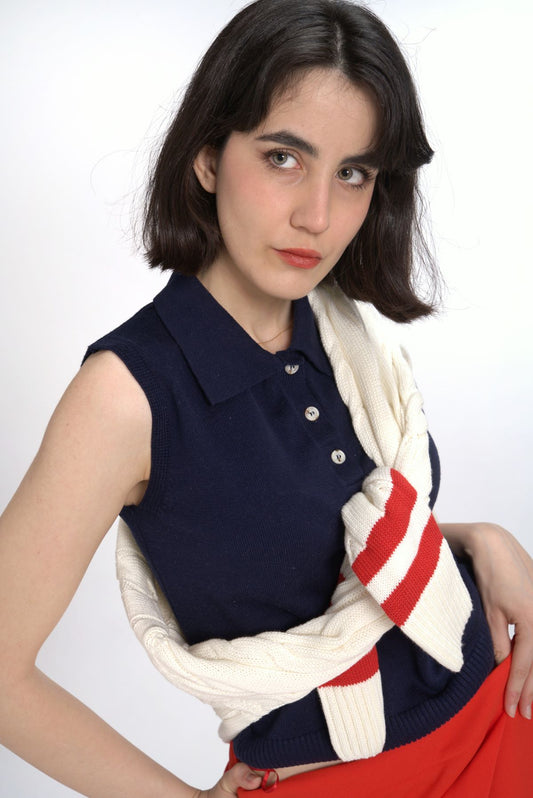 Sleeveless Polo Neck Sweater