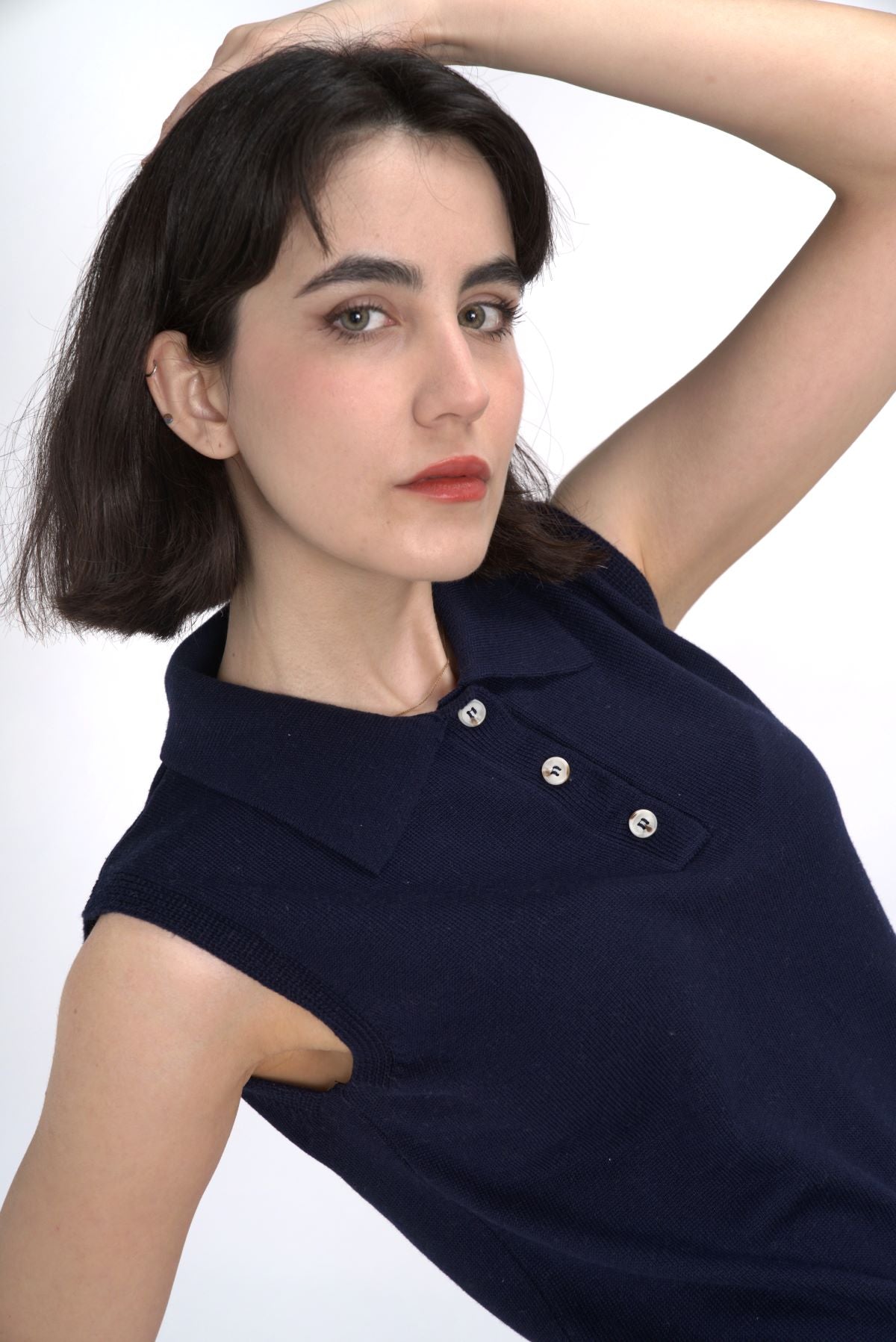 Sleeveless Polo Neck Sweater
