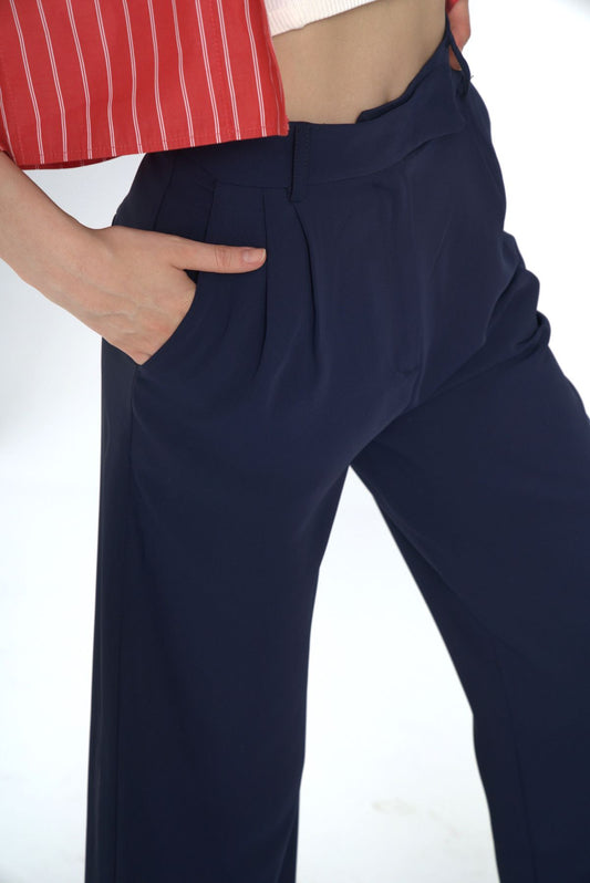 Navy Blue Double Pleated Trousers