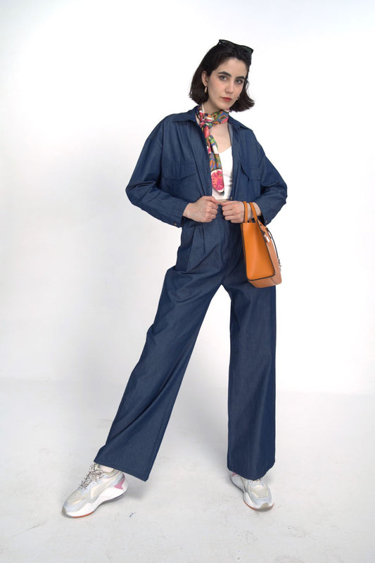 Denim Double Pleated Trousers