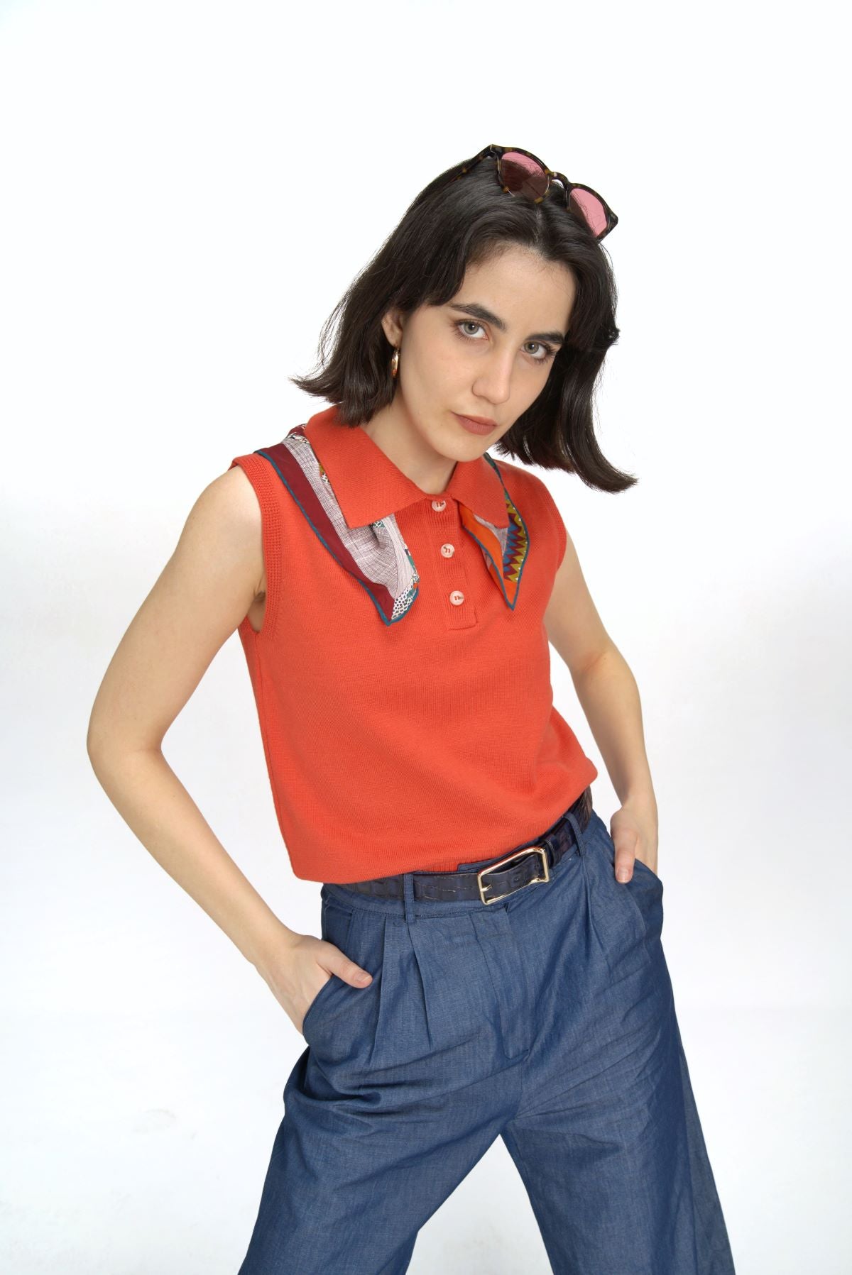 Sleeveless Polo Neck Sweater
