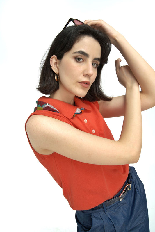 Sleeveless Polo Neck Sweater