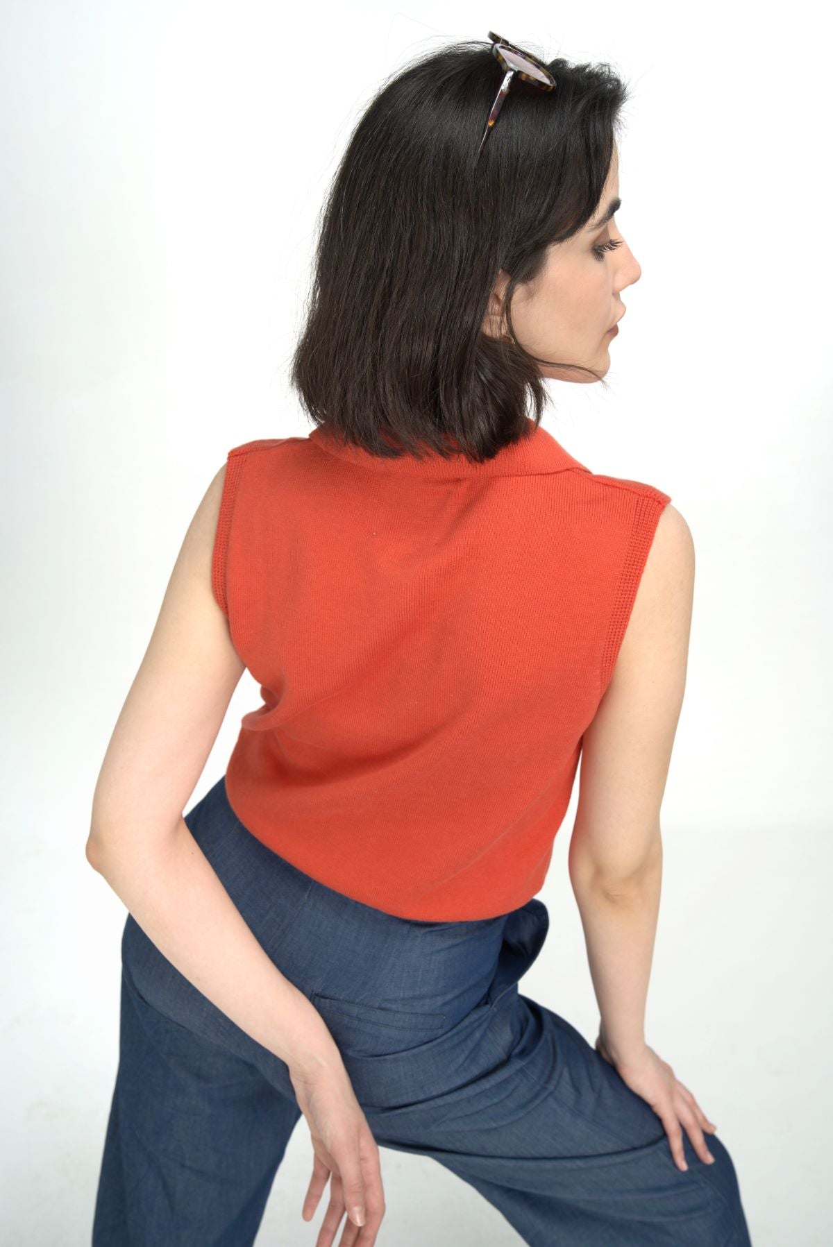 Sleeveless Polo Neck Sweater