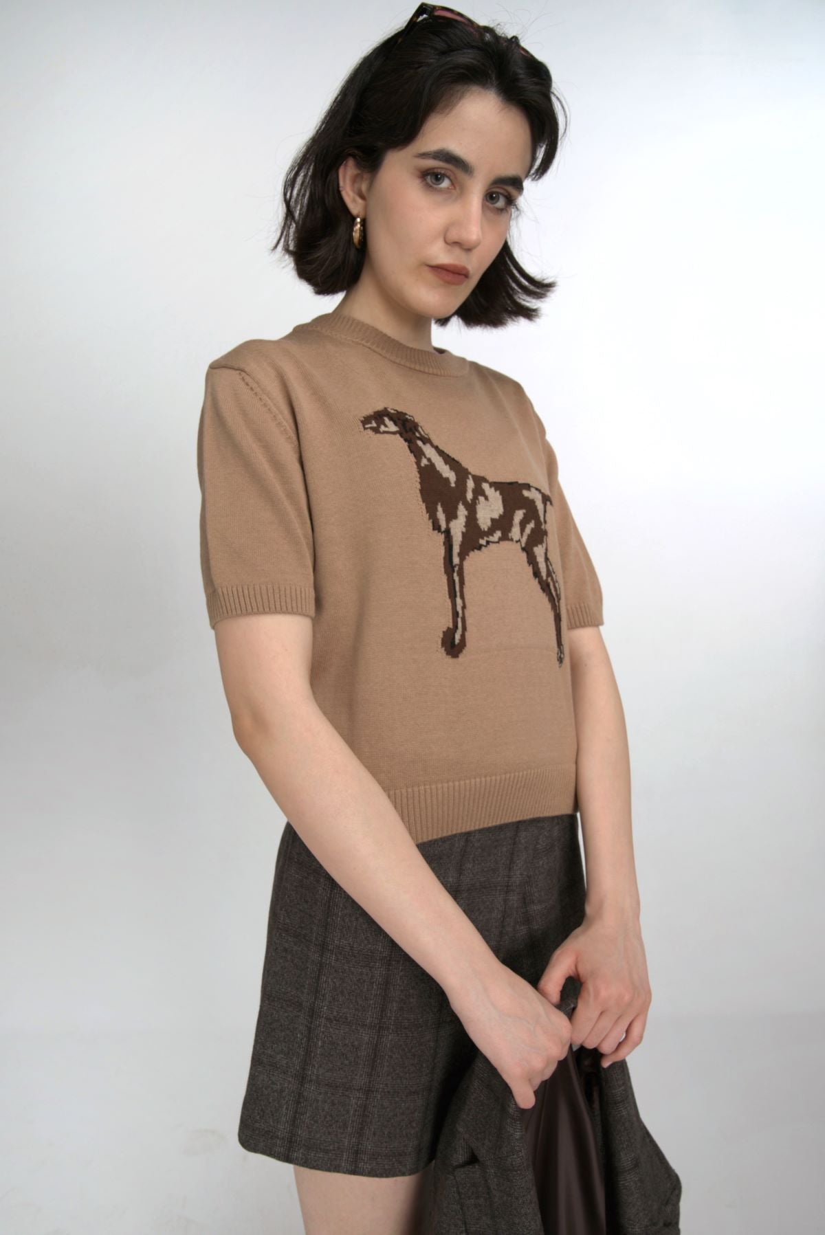 Dog Figured Short Sleeve Sweater