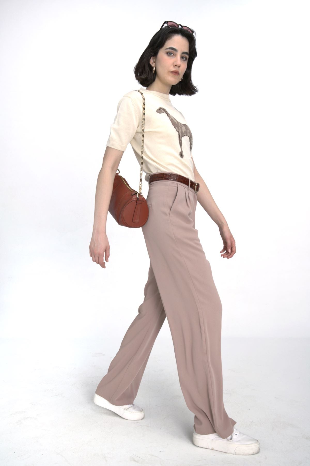 Beige Double Pleated Trousers