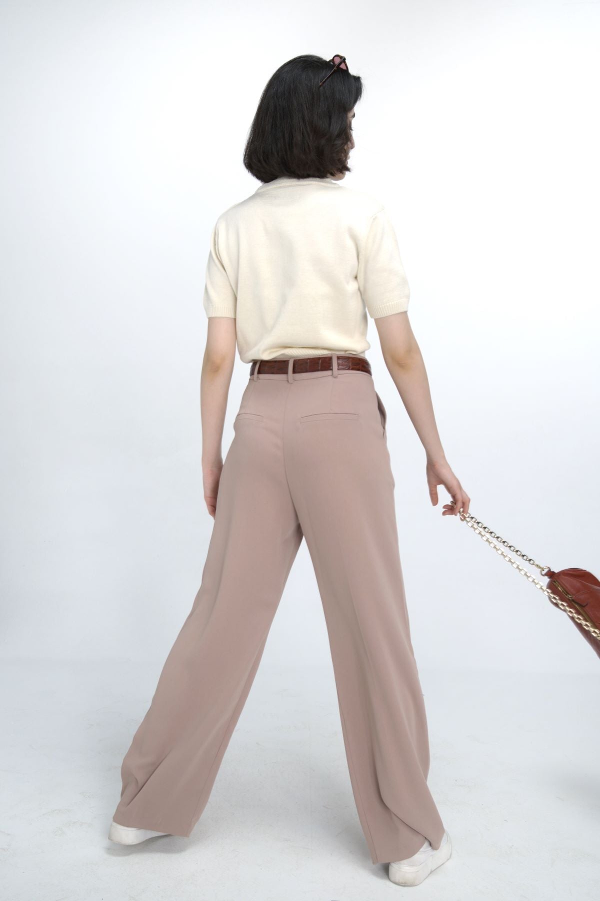 Beige Double Pleated Trousers
