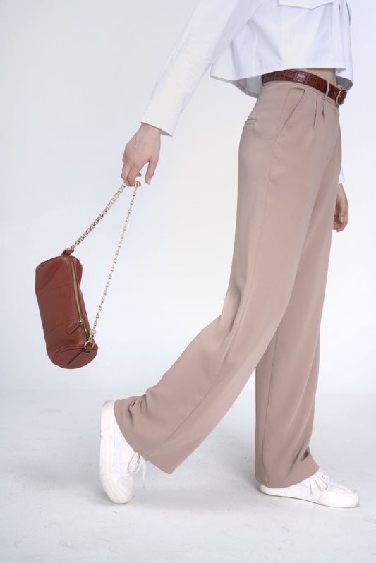 Beige Double Pleated Trousers