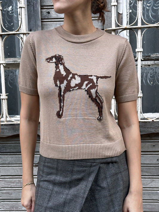 Dog Figured Short Sleeve Sweater
