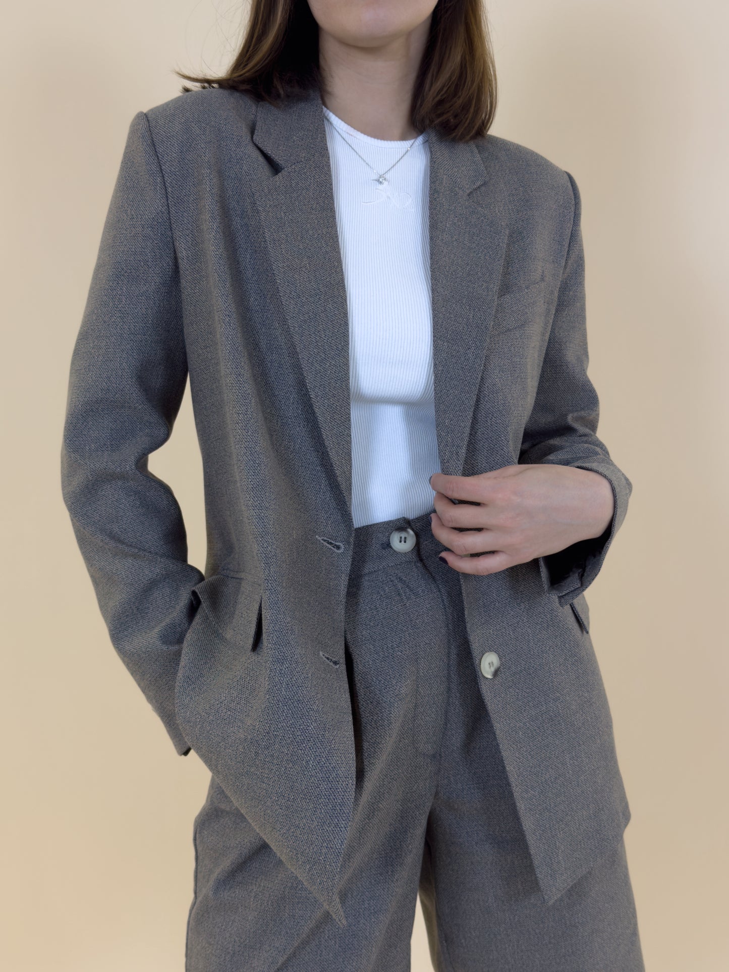Vizon Rengi Dokulu Blazer Ceket