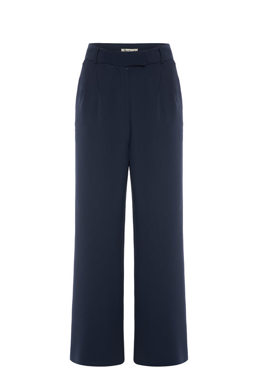 Navy Blue Double Pleated Trousers