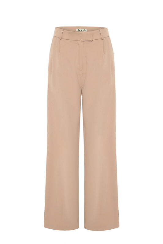 Beige Double Pleated Trousers