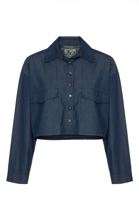Crop Cut Denim Utility Shirt