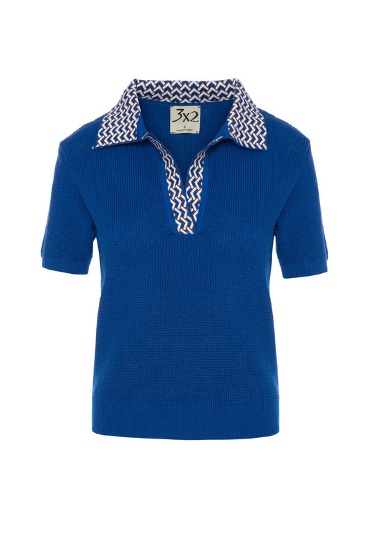 Polo Collar Retro Short Sleeve Sweater