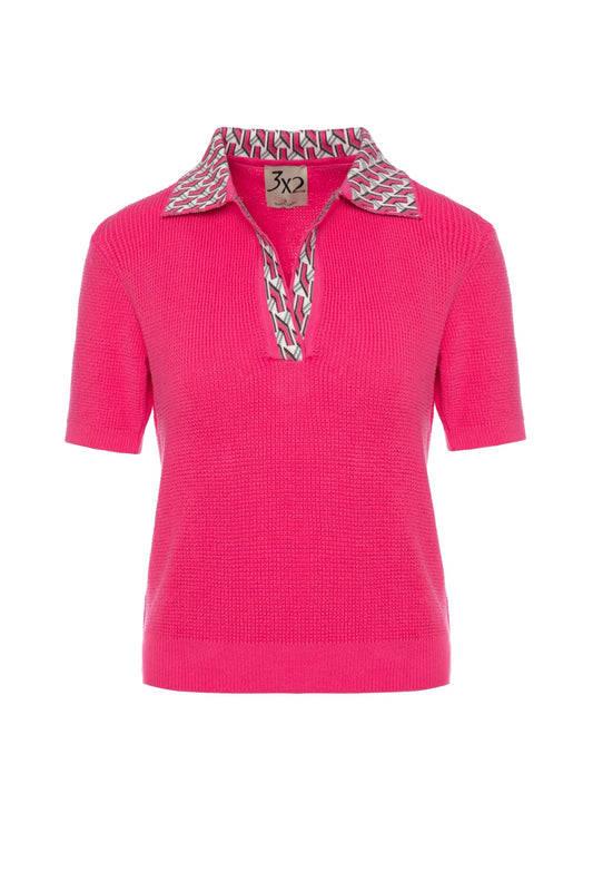 Polo Collar Retro Short Sleeve Sweater