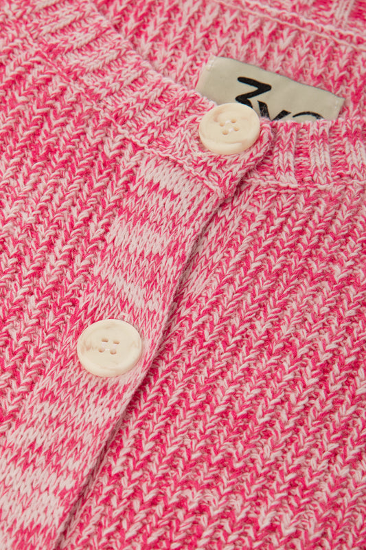 Pink Crew Neck Cotton Cardigan
