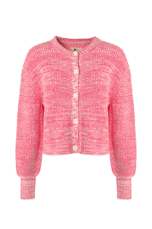Pink Crew Neck Cotton Cardigan