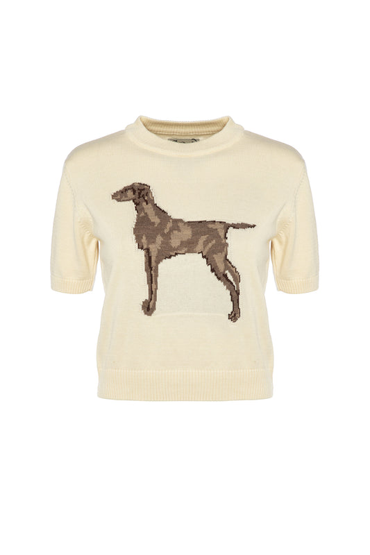 Dog Figured Short Sleeve Sweater