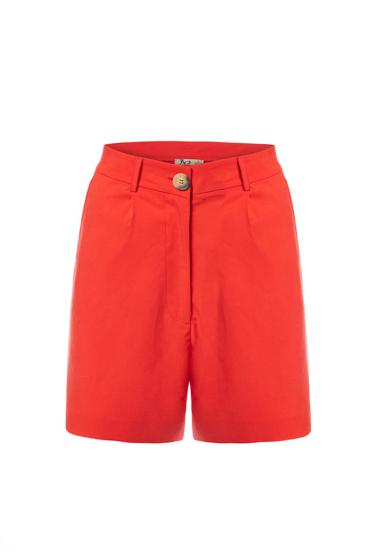 High Waist Pleated Red Shorts