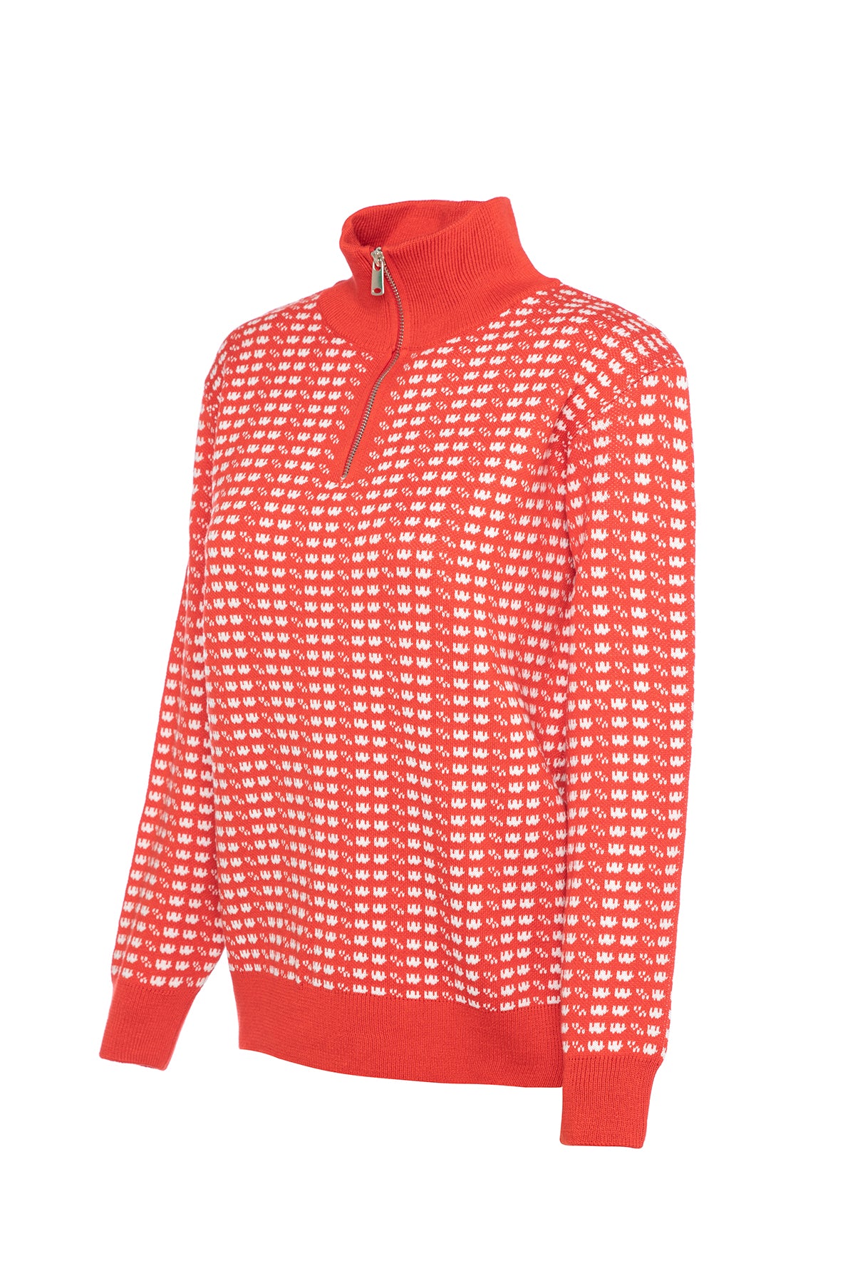 High Collar Zippered Red Sweater