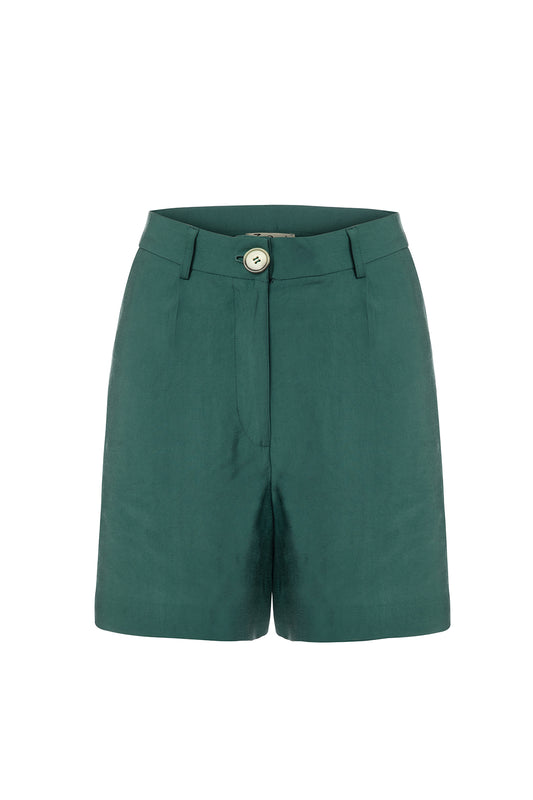 High Waist Pleated Green Shorts